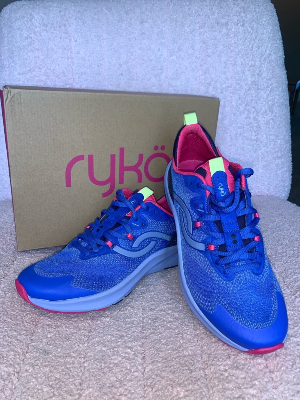 Ryka Blue Pink Neon Yellow Athletic Sneakers